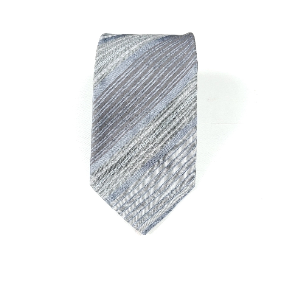 Escada 100% silk grey/blue vertical striped tie